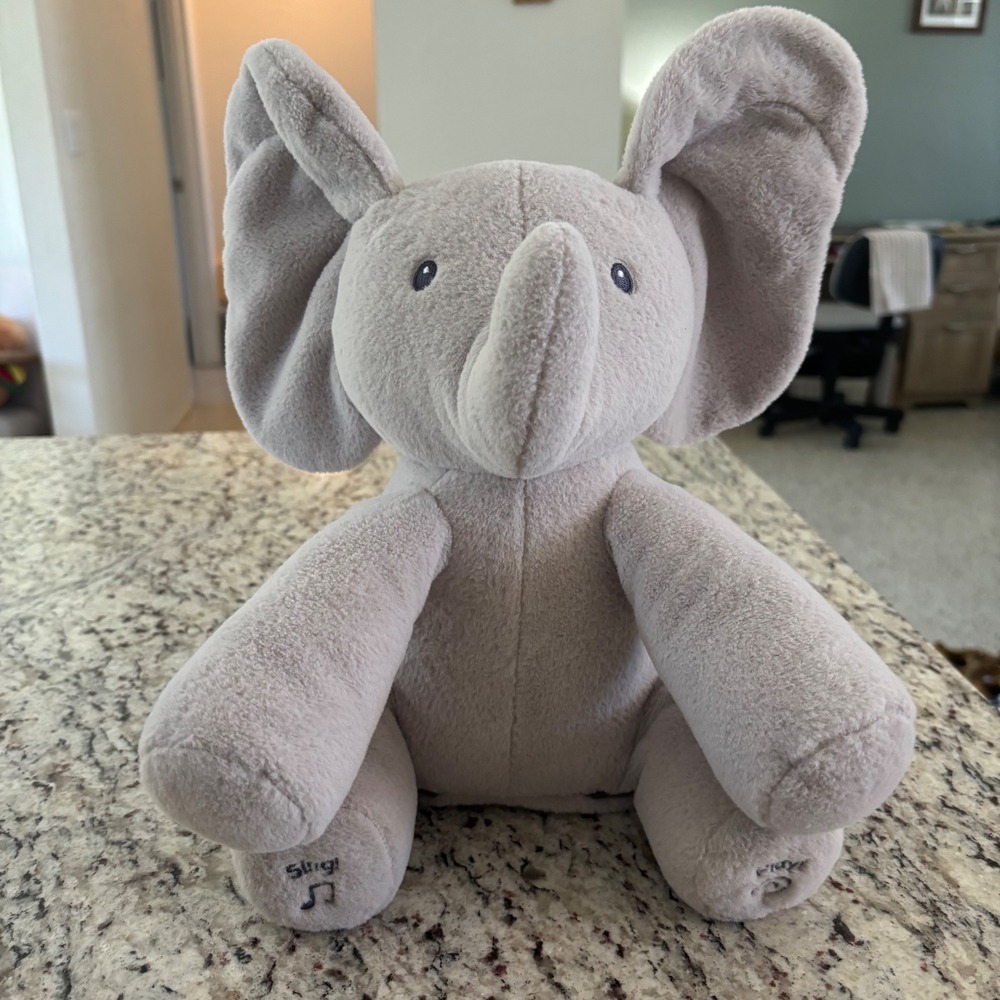 Baby GUND Flappy the Elephant Kids 12" Grey Excellent Animated Plush Toy